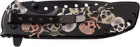 Dark Side Embossed Skulls Black / Silver / Copper Multi-Color Spring Assisted Fantasy Pocket Knife 4"