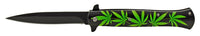 Pacific Solutions Cannabis Spring Assisted Stiletto Knife Black w Marijuana Leaf Scales 4"