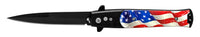 FPSTACTICAL Patriot Satin Black with Weathered USA Flag Switchblade Stiletto Knife 4"