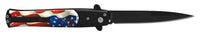 FPSTACTICAL Patriot Satin Black with Weathered USA Flag Switchblade Stiletto Knife 4"