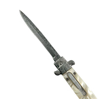 FPSTACTICAL Eclectic Automatic OTF Switchblade Stiletto Knife White Marble w/ Damascus 5"