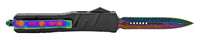 FPSTACTICAL Hue Compact OTF Knife Black with Dual Edge Iridescent Blade and Feather Etching 3.5"