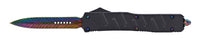 FPSTACTICAL Hue Compact OTF Knife Black with Dual Edge Iridescent Blade and Feather Etching 3.5"