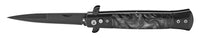 FPSTACTICAL Reaper Italian Style Stiletto Switchblade Black with Black and White Pearlex Inlays 4"