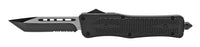 FPSTACTICAL Allotrope Tanto OTF Knife Black & Silver Two Tone Partial Serrated Blade and Diamond Texture Aluminum Handle 3.5"