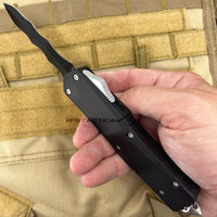 FPSTACTICAL Pneumatic Black and Silver Dual Edge Kris Blade OTF Knife with Rubberized Handle 3.5"