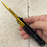 FPSTACTICAL Repose Gold on Black Pearlex Switchblade Stiletto Knife 4"