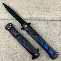 Pacific Solutions Matte Black Spring Assisted Stiletto Knife with Blue Frame 4" KS1158BL
