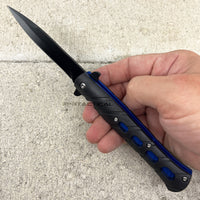 Pacific Solutions Matte Black Spring Assisted Stiletto Knife with Blue Frame 4" KS1158BL