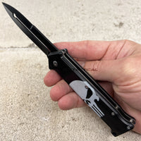 Pacific Solutions Punisher Skull Joker Style Spring Assisted Stiletto Knife Black 3.75"