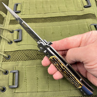 FPSTACTICAL Remnant Italian Style Stiletto Switchblade Mirror Chrome w Bone Scales 4"