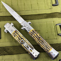 FPSTACTICAL Remnant Italian Style Stiletto Switchblade Mirror Chrome w Bone Scales 4"