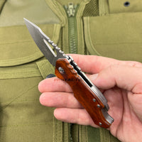 Mtech USA Compact Wooden Spring Assisted Tactical Knife w Bottle Opener Silver 2.5"