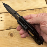 Tac-Force Black and Silver Spring Assisted Tactical Rescue Knife with Integrated LED Flashlight and Sheriff Badge 3.5"