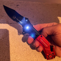 Tac-Force Fire Fighter Spring Assisted Tactical Rescue Knife w/ Integrated Flashlight Red & Black 3.75"