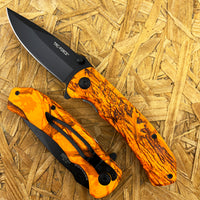 Tac-Force Stainless Steel Hunters Orange Woodland / Snowblind Camouflage Drop Point Spring Assisted Knife 3.5"