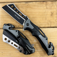 Tac-Force Gray & Black Cleaver Spring Assisted Tactical Rescue Pocket Knife 3.5"