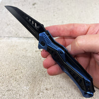 Tac-Force Wharncliffe Police Spring Assisted Rescue Knife Black / Blue w Aluminum Scales 3.5"