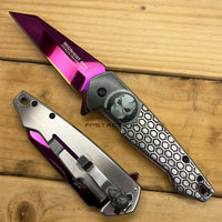 Tac-Force Wharncliffe Punisher Spring Assisted Rescue Knife Purple / Silver w Embossed Skull