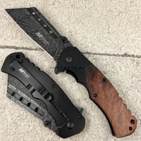MTech USA Cleaver Spring Assisted Pocket Knife w/ Gray Matte Blade & Wood Handle