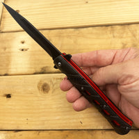 Pacific Solutions Matte Black Spring Assisted Stiletto Knife with Red Frame 4"