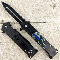 Pacific Solutions Blueline Punisher Skull Joker Style Spring Assisted Stiletto Knife Black & Blue 3.75"
