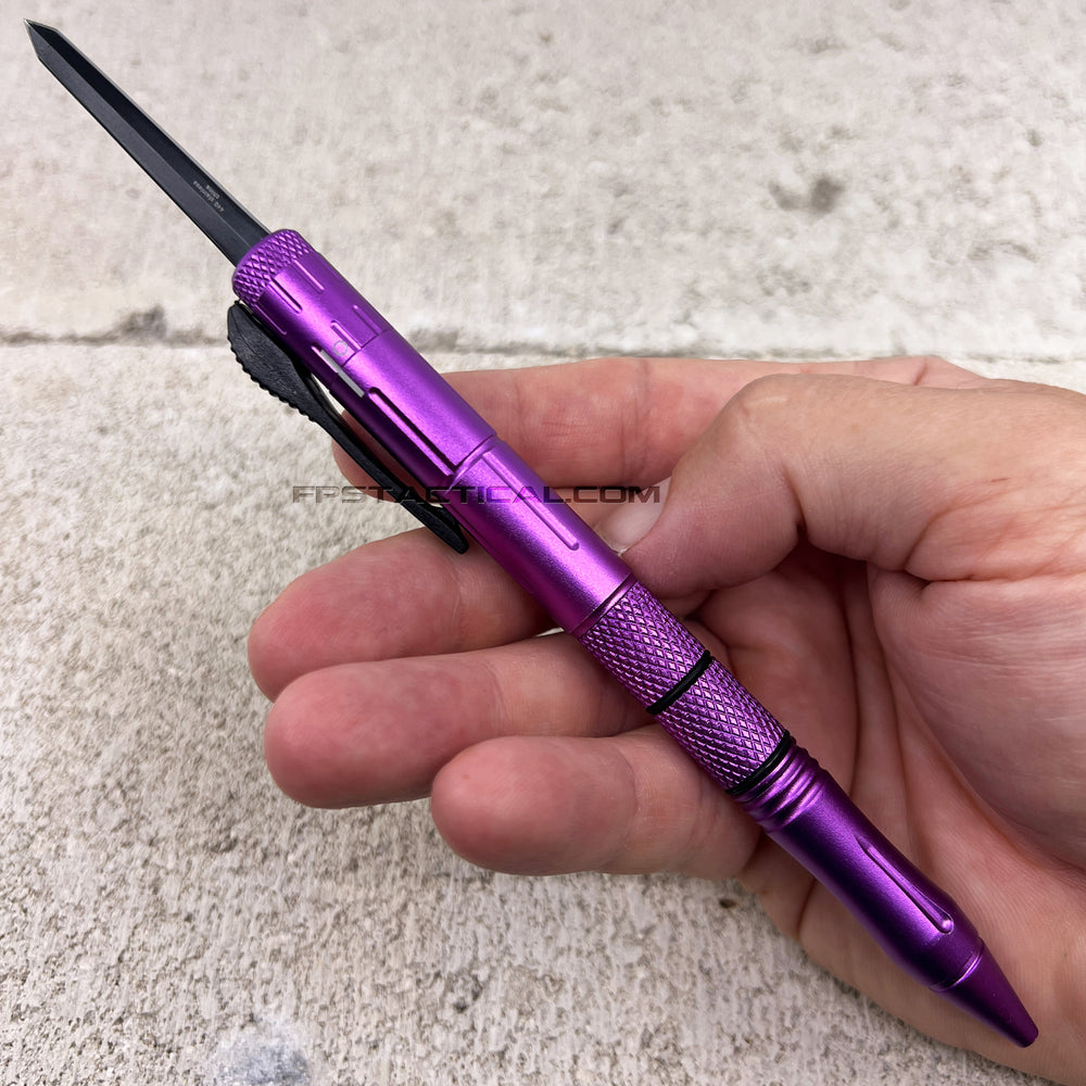 FPSTACTICAL Kuboton Compact OTF Tactical Pen Knife Purple with Dual Edge Black Blade 1.75