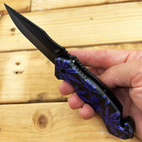 Pacific Solutions Purple Haze Marijuana Black Spring Assisted Tactical Knife 3.5"
