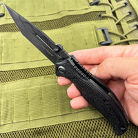 Tac-Force Black and Gray Spring Assisted Tanto / Etched Blade EDC Knife w Polymer Scales 3.5"