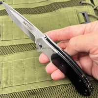 MTech USA Spring Assisted Pocket Knife Silver with Black Wood Scales 3.75"