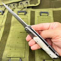 Falcon Silver and White Pearlex Spring Assisted Stiletto Knife 3.75"