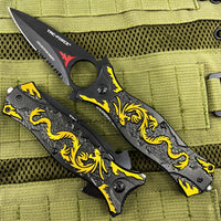 Tac Force Black and Gold Embossed Dragon Spring Assisted Fantasy Stiletto Knife 3.5"