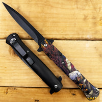 Pacific Solutions USA Spring Assisted Stiletto Knife Black w Bald Eagle & American Flag Scales 4"