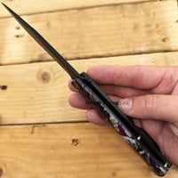 Pacific Solutions USA Spring Assisted Stiletto Knife Black w Bald Eagle & American Flag Scales 4"