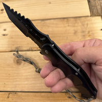 Falcon Elite Matte Black Spring Assisted Survival Knife w Tanto Blade and Paracord 3.75"