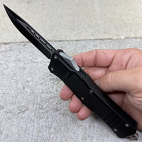 FPSTACTICAL Neart Drop Point OTF Knife Two Tone Black & Silver with Rubberized Handle 3.75"