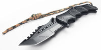 Falcon Elite Matte Black Spring Assisted Survival Knife w Tanto Blade and Paracord 3.75"