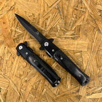 Falcon Compact Satin Black on Black Ash Pakkawood Spring Assisted Stiletto Knife 3" KS1106BK