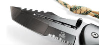 Falcon Elite Matte Black Spring Assisted Survival Knife w Tanto Blade and Paracord 3.75"