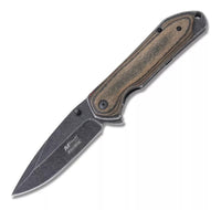 MTech USA Spring Assisted Pocket Knife Black with Brown / Black Wood Scales 3.75" MT-A908DB