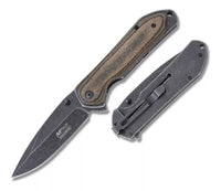 MTech USA Spring Assisted Pocket Knife Black with Brown / Black Wood Scales 3.75" MT-A908DB