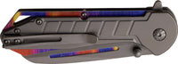 MTech USA Gray Tinite Coated Cleaver Spring Assisted Stainless Steel Pocket Knife w Rainbow Accents 3.5" MT-A1078GY