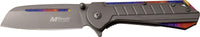 MTech USA Gray Tinite Coated Cleaver Spring Assisted Stainless Steel Pocket Knife w Rainbow Accents 3.5" MT-A1078GY