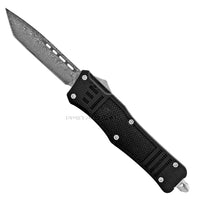FPSTACTICAL Gild Tanto OTF Knife Black & Silver w Damascus Blade and Rubberized Handle 3.5"