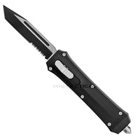 FPSTACTICAL Efficacy II OTF Knife Black & Silver w Serrated Tanto Blade and Rubberized Handle 3.5"