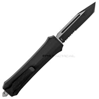 FPSTACTICAL Efficacy II OTF Knife Black & Silver w Serrated Tanto Blade and Rubberized Handle 3.5"