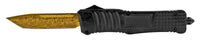FPSTACTICAL Aurelian OTF Knife Black & Gold w Damascus Blade & Molded Handle 3.5"