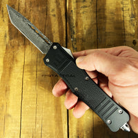 FPSTACTICAL Gild Tanto OTF Knife Black & Silver w Damascus Blade and Rubberized Handle 3.5"