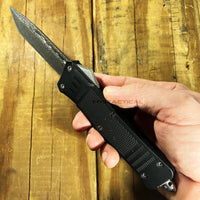 FPSTACTICAL Gild Tanto OTF Knife Black & Silver w Damascus Blade and Rubberized Handle 3.5"
