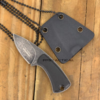 Tac-Force Evolution Black / Gray Stonewash Miniature Full Tang Fixed Blade Knife w Necklace Sheath 1.75"